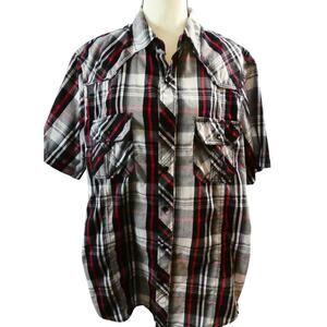 MK Machine Push The Limit Men's XL Plaid Short Sleeved Button Up Shirt Western